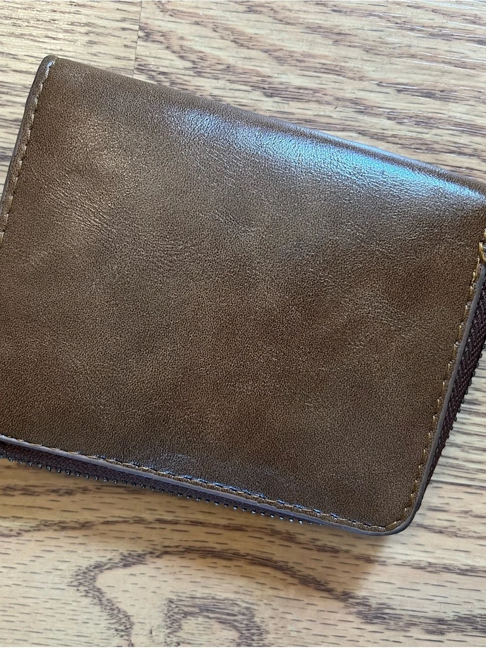Men's Brown Leather Zip Wallet with Signature Tricolor Stitch